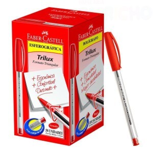 CANETA ESFEROGRAFICA TRILUX PONTA MÉDIA VERMELHO CX50